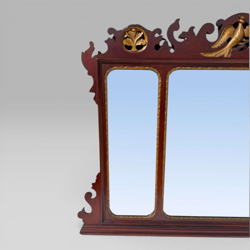 Antique 19th Century Chippendale Style Carved Mahogany & Gilt Wall Mirror - Image 7